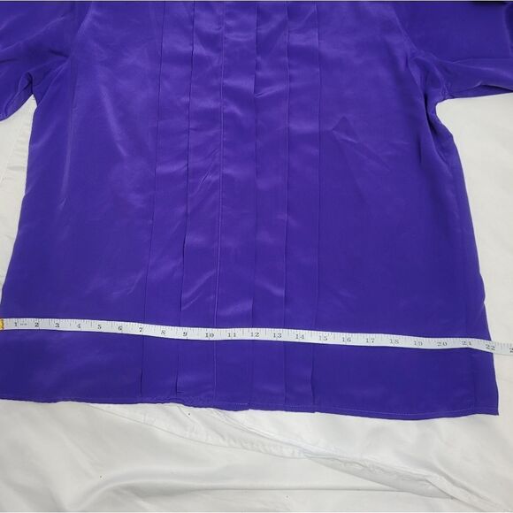 VINTAGE 90s blouse bright purple pleated button up secretary top XL - Picture 12 of 12